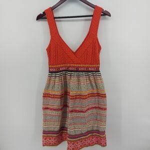 Free People Bohemian Dress Cableknit Wool Top Lower Cotton in Orange Size 8